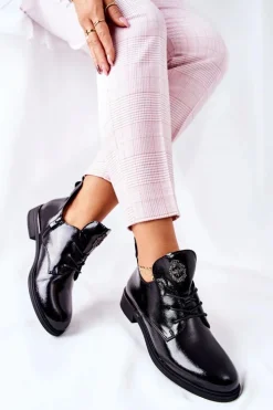 Hot Buty Sergio Leone Lakierowane Pół Ocieplane PB262 Czarne