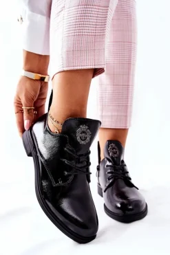 Hot Buty Sergio Leone Lakierowane Pół Ocieplane PB262 Czarne