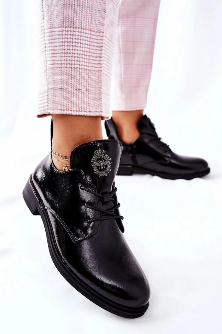 Hot Buty Sergio Leone Lakierowane Pół Ocieplane PB262 Czarne