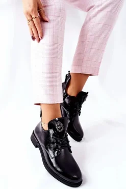 Hot Buty Sergio Leone Lakierowane Pół Ocieplane PB262 Czarne