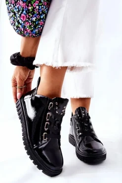 Damskie Buty Sergio Leone Lakierowane Pół PB210 Czarne