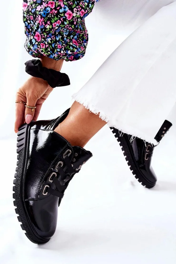 Damskie Buty Sergio Leone Lakierowane Pół PB210 Czarne