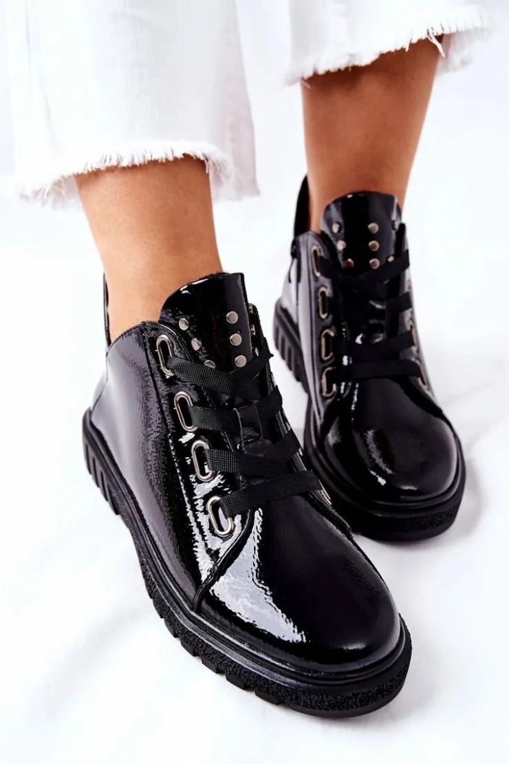 Damskie Buty Sergio Leone Lakierowane Pół PB210 Czarne