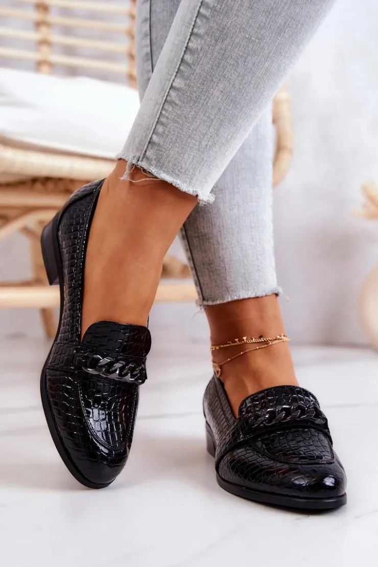 Damskie Buty damskie Vinceza Lakierowane Półbuty W Wężowy Wzór Czarne Yasmin