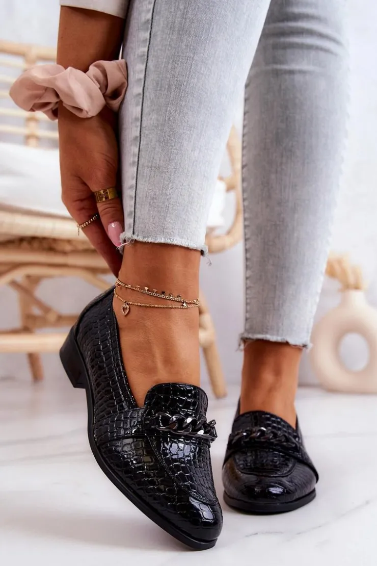 Damskie Buty damskie Vinceza Lakierowane Półbuty W Wężowy Wzór Czarne Yasmin