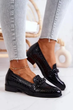 Damskie Buty damskie Vinceza Lakierowane Półbuty W Wężowy Wzór Czarne Yasmin