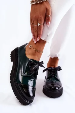 Hot Laura Messi Lakierowane Półbuty Wiązane 2441 Zielone