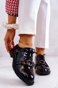 Damskie Damskie buty S.Barski Lakierowane Półbuty Wiązane Z Ozdobą Czarne Larosa