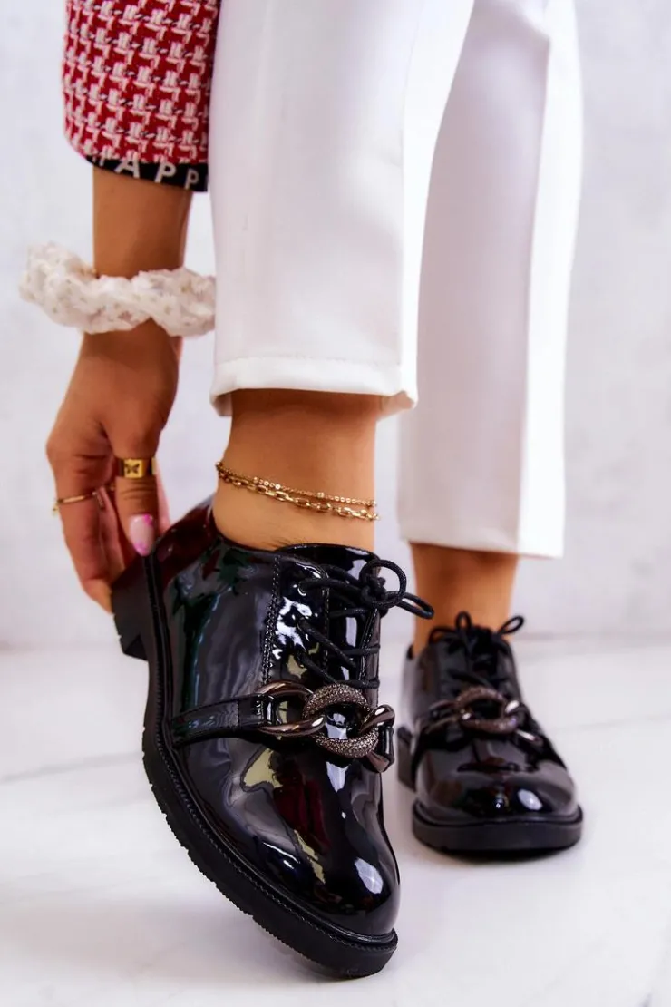 Damskie Damskie buty S.Barski Lakierowane Półbuty Wiązane Z Ozdobą Czarne Larosa