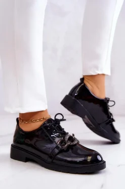 Damskie Damskie buty S.Barski Lakierowane Półbuty Wiązane Z Ozdobą Czarne Larosa