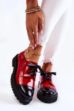 Damskie Laura Messi Lakierowane Półbuty Wiązane 2441 Czerwone