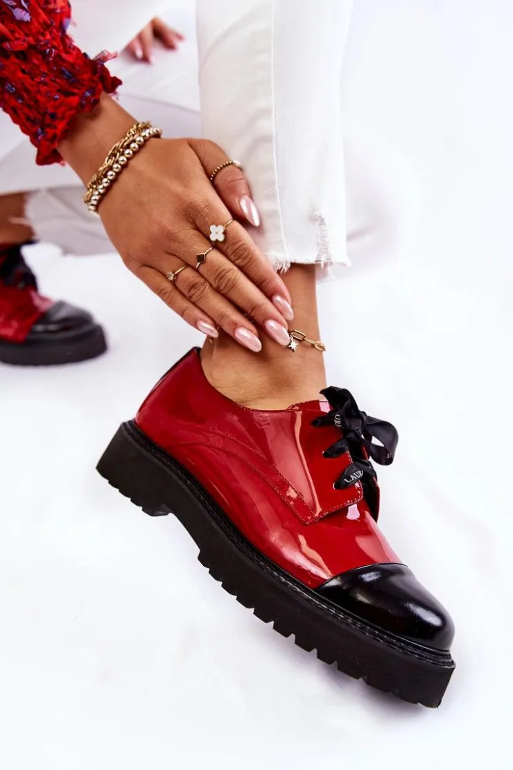 Damskie Laura Messi Lakierowane Półbuty Wiązane 2441 Czerwone