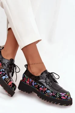 Damskie Artiker Lakierowane Półbuty Z Naturalnej Skóry Ze Wzorem 57C0174 Czarne