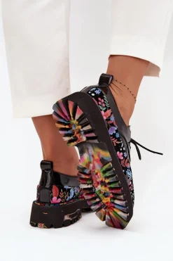 Damskie Artiker Lakierowane Półbuty Z Naturalnej Skóry Ze Wzorem 57C0174 Czarne