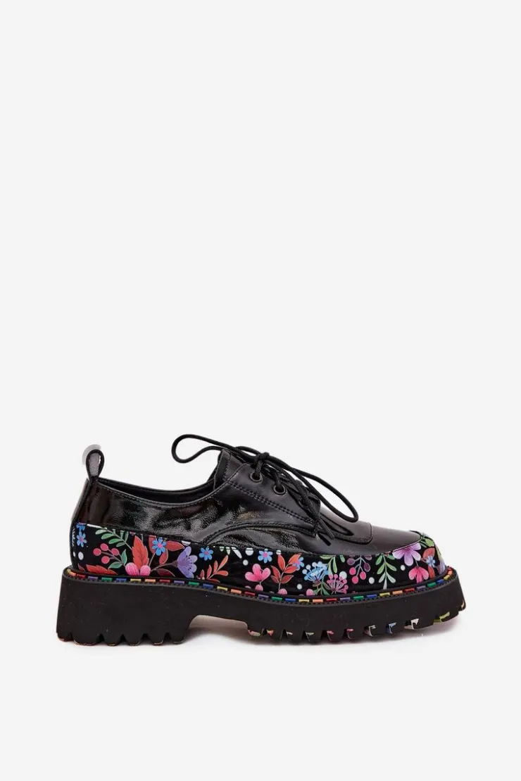 Damskie Artiker Lakierowane Półbuty Z Naturalnej Skóry Ze Wzorem 57C0174 Czarne