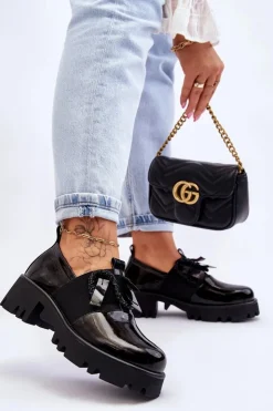 Damskie buty S.Barski Półbuty Lakierowane*Lakierowane Półbuty Z Ozdobami Czarne Keily Czarny