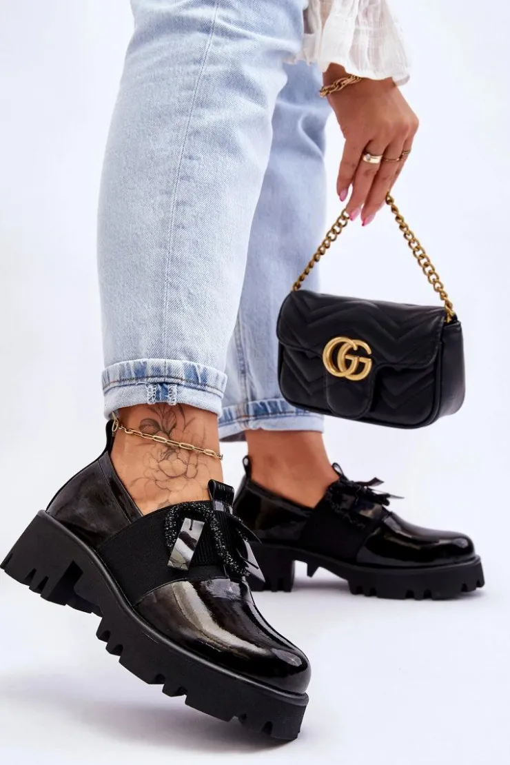 Damskie buty S.Barski Półbuty Lakierowane*Lakierowane Półbuty Z Ozdobami Czarne Keily Czarny