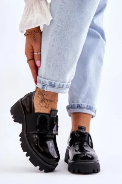 Damskie buty S.Barski Półbuty Lakierowane*Lakierowane Półbuty Z Ozdobami Czarne Keily Czarny