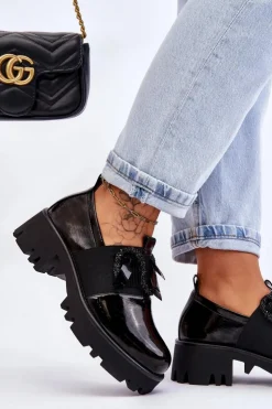 Damskie buty S.Barski Półbuty Lakierowane*Lakierowane Półbuty Z Ozdobami Czarne Keily Czarny