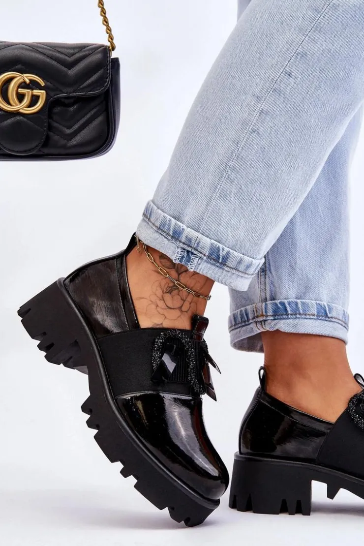 Damskie buty S.Barski Półbuty Lakierowane*Lakierowane Półbuty Z Ozdobami Czarne Keily Czarny
