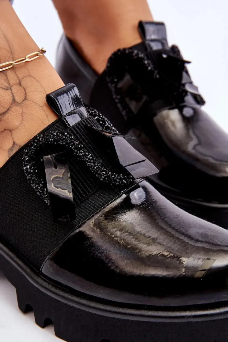 Damskie buty S.Barski Półbuty Lakierowane*Lakierowane Półbuty Z Ozdobami Czarne Keily Czarny