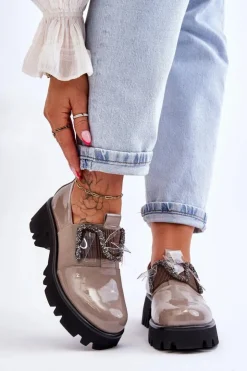 Damskie Damskie buty S.Barski Lakierowane Półbuty Z Ozdobami Szare Keily