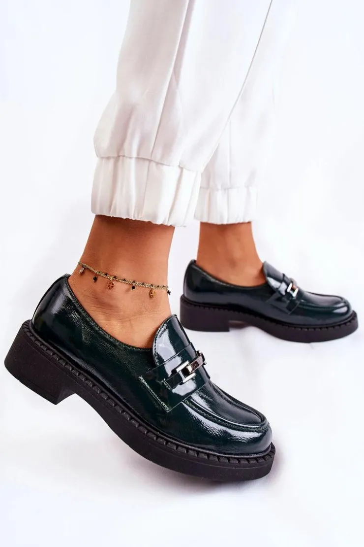 Boto Półbuty Lakierowane|Półbuty Skórzane*Lakierowane Półbuty Ze Srebrną Ozdobą Zielone Lemar Hestill Zielony