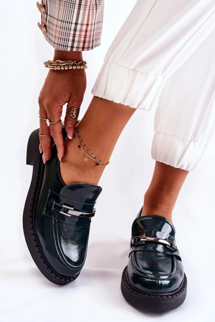 Boto Półbuty Lakierowane|Półbuty Skórzane*Lakierowane Półbuty Ze Srebrną Ozdobą Zielone Lemar Hestill Zielony