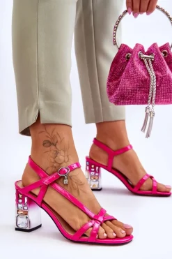 Damskie buty S.Barski Sandały Na Słupku|Sandały Na Obcasie*Lakierowane Sandałki Na Ozdobnym Słupku D&A CR-232 Fuksja Różowy