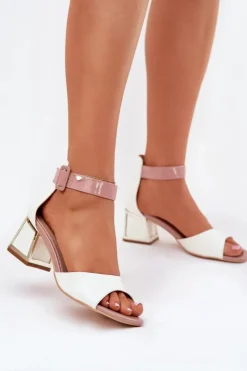 Damskie Evento Lakierowane Sandały Damskie Na Słupku Białe Zennia