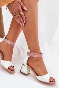 Damskie Evento Lakierowane Sandały Damskie Na Słupku Białe Zennia