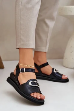 Damskie Boto Lakierowane Sandały Damskie Na Koturnie Z Ozdobą Czarne Salianes