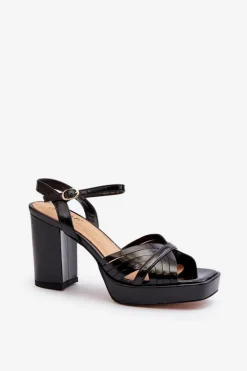 Damskie buty S.Barski Sandały Na Słupku|Sandały Na Obcasie*Lakierowane Sandały Damskie Na Słupku Czarne D&A MR38-668 Czarny