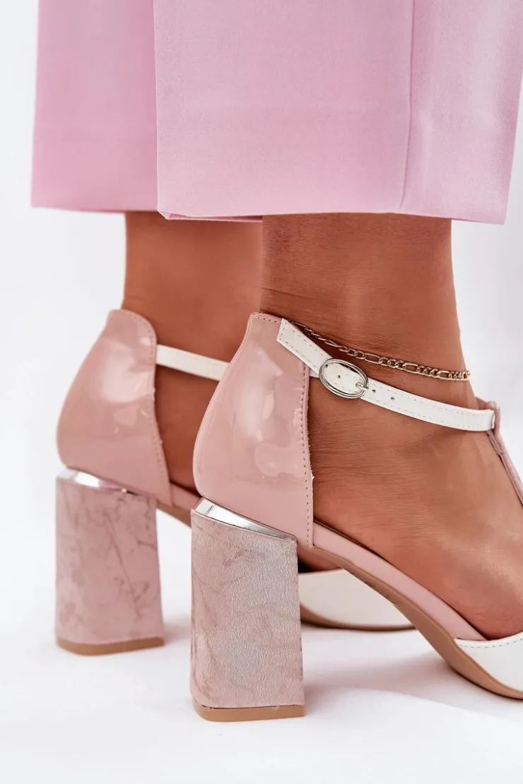 Online Buty damskie Vinceza Lakierowane Sandały Damskie Na Słupku Vinceza 20276 Różowo-Białe