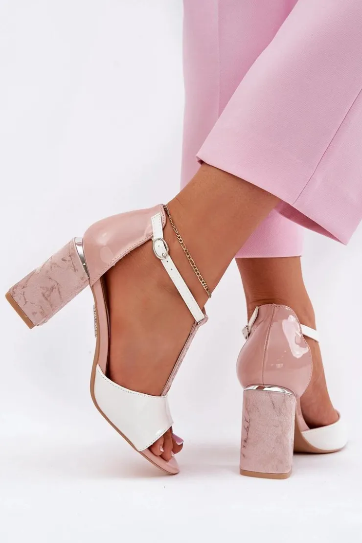 Online Buty damskie Vinceza Lakierowane Sandały Damskie Na Słupku Vinceza 20276 Różowo-Białe