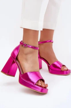 Damskie Boto Lakierowane Sandały Damskie Na Słupku Fuksja Marila
