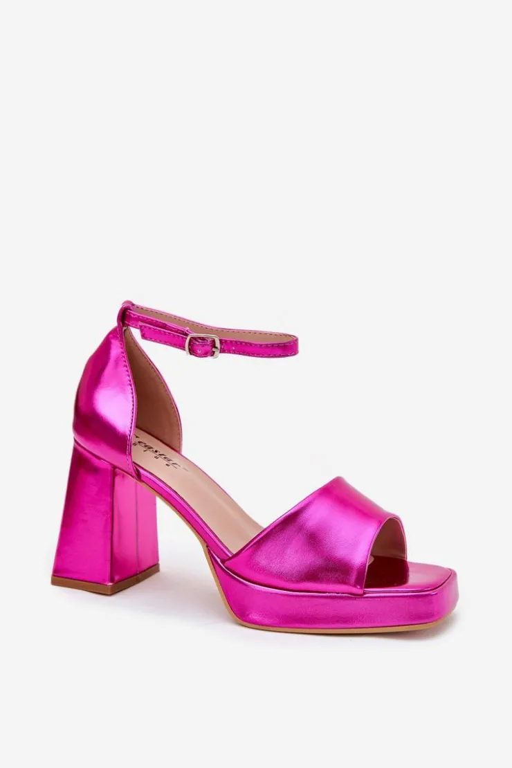 Damskie Boto Lakierowane Sandały Damskie Na Słupku Fuksja Marila