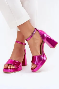 Damskie Boto Lakierowane Sandały Damskie Na Słupku Fuksja Marila