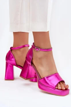 Damskie Boto Lakierowane Sandały Damskie Na Słupku Fuksja Marila