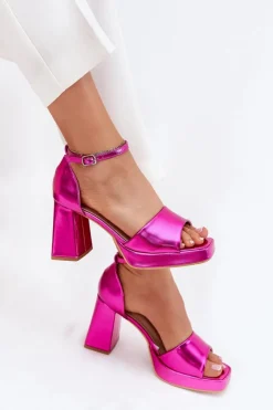 Damskie Boto Lakierowane Sandały Damskie Na Słupku Fuksja Marila