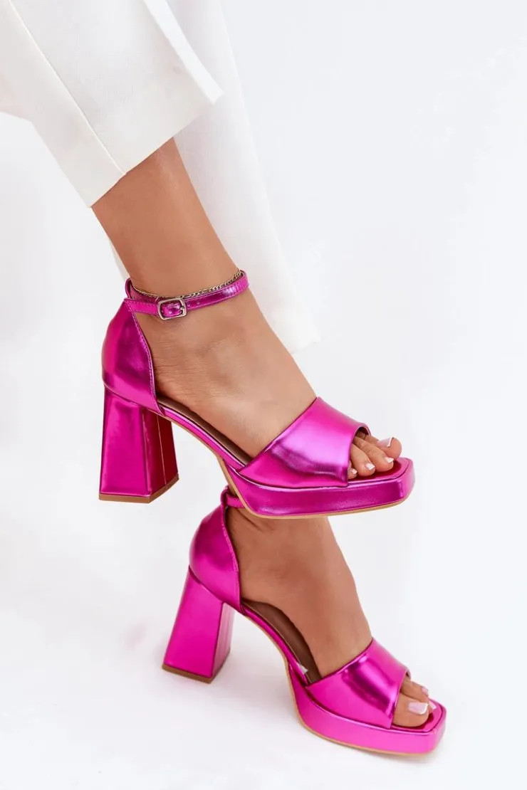 Damskie Boto Lakierowane Sandały Damskie Na Słupku Fuksja Marila