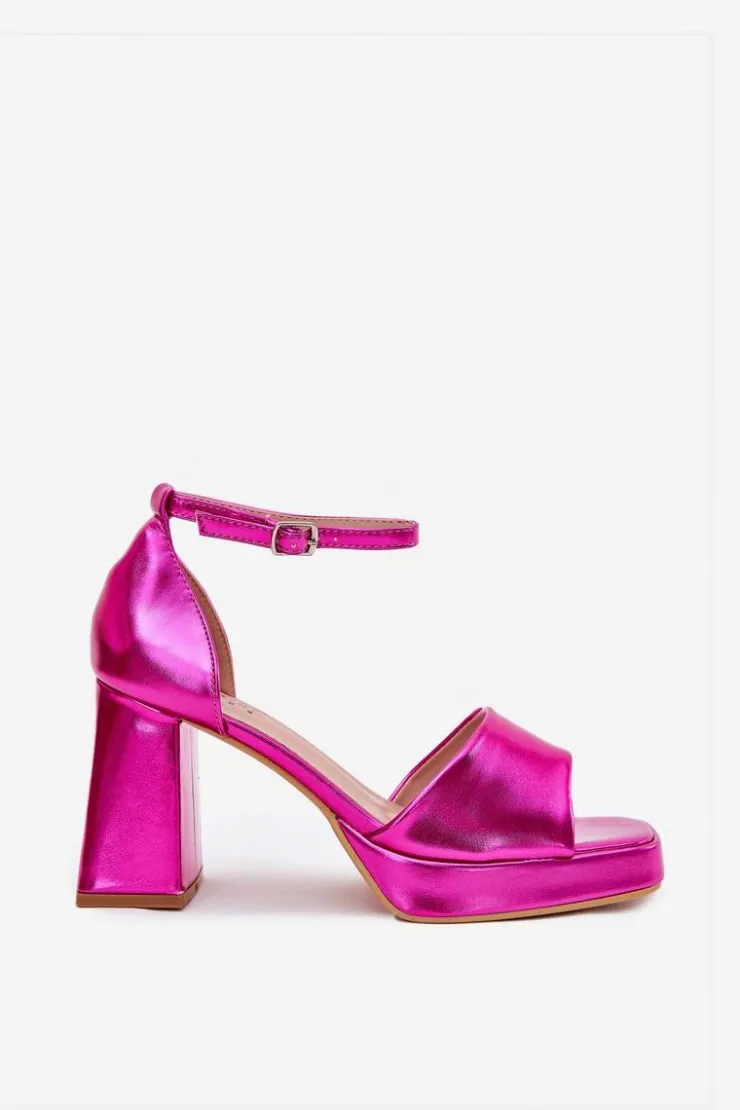 Damskie Boto Lakierowane Sandały Damskie Na Słupku Fuksja Marila