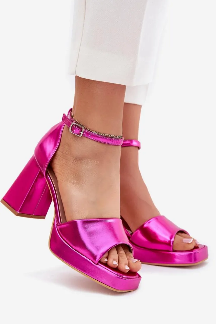 Damskie Boto Lakierowane Sandały Damskie Na Słupku Fuksja Marila