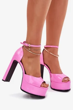 Discount Boto Lakierowane Sandały Damskie Na Słupku I Platformie Różowe Horvia