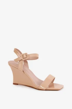 New Boto Lakierowane Sandały Damskie Na Koturnie Nude Vliraya Beżowy