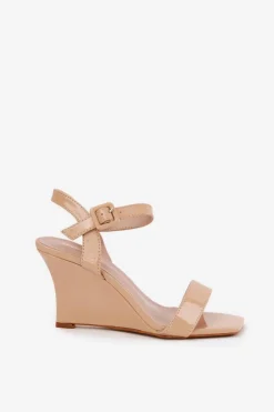 New Boto Lakierowane Sandały Damskie Na Koturnie Nude Vliraya Beżowy