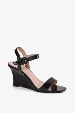 Damskie Boto Lakierowane Sandały Damskie Na Koturnie Czarne Vliraya