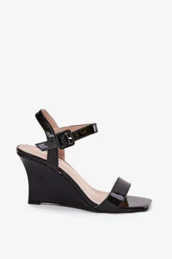 Damskie Boto Lakierowane Sandały Damskie Na Koturnie Czarne Vliraya