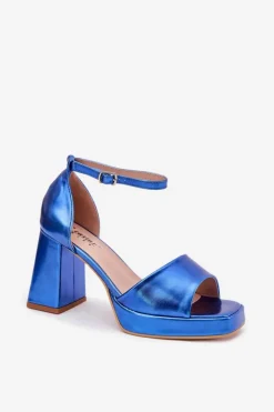 Sale Boto Lakierowane Sandały Damskie Na Słupku e Marila Niebieski