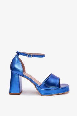 Sale Boto Lakierowane Sandały Damskie Na Słupku e Marila Niebieski